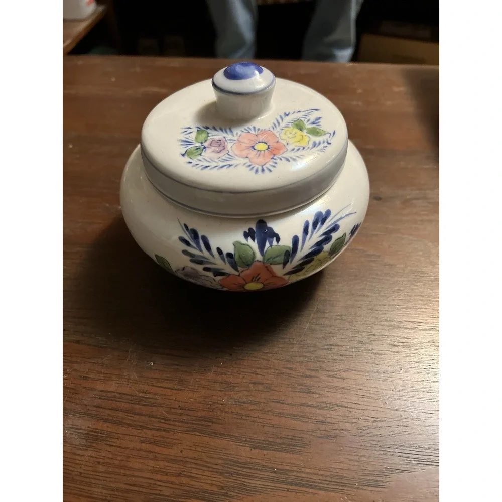 Hand painted Floral Lidded Jar For Jewelry Or Trinkets